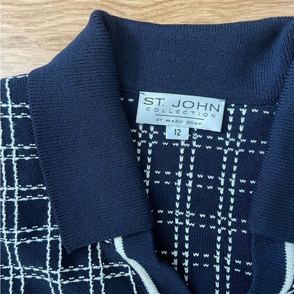 EUC Vintage St John Santana Knit Sweater Blazer Jacket  in Blue Navy - Picture 10 of 11